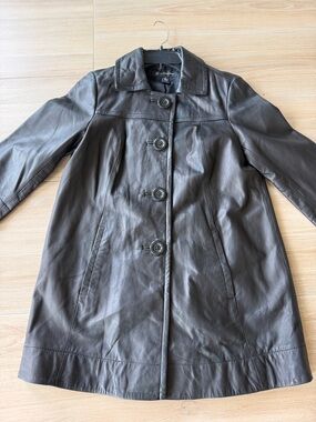 INC International Concepts BLACK Leather Button-Front Coat